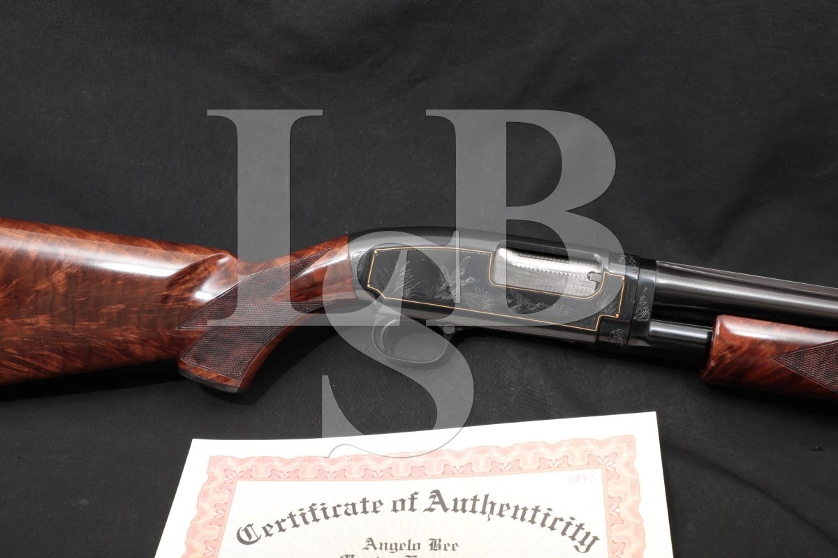 A. Bee Engraved Pigeon Up-Grade Winchester Model 12 20 GA Pump Shotgun, C&R