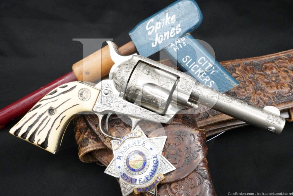 Spike Jones Engraved Colt Single Action Army SAA .45 Revolver, 1875 Antique