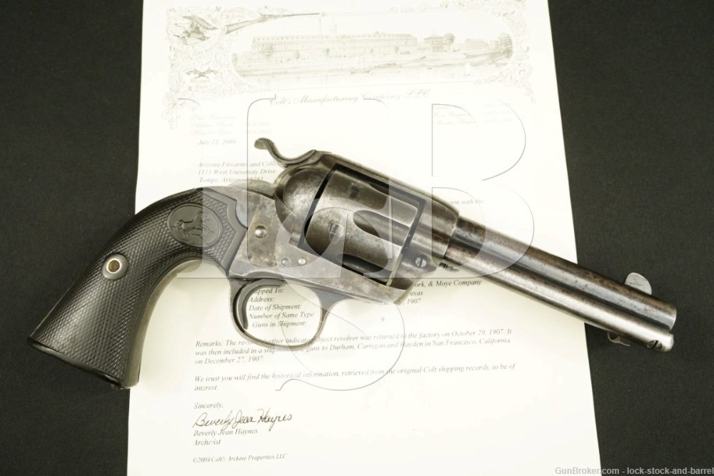 Colt Frontier Six Shooter Bisley SAA 1st Gen .44-40 WCF Revolver, 1907 C&R