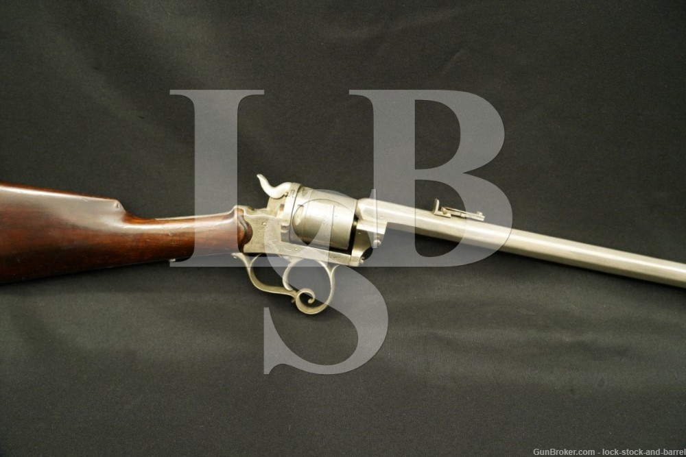 Belgian Open Top Revolving Rifle 11mm Centerfire 26″ Double Action Antique