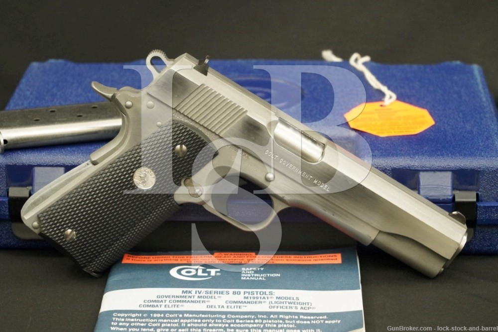 Colt Series 80 Government Model Enhanced Stainless 1911 45 Acp Pistol 1995 Lock Stock And Barrel 4190