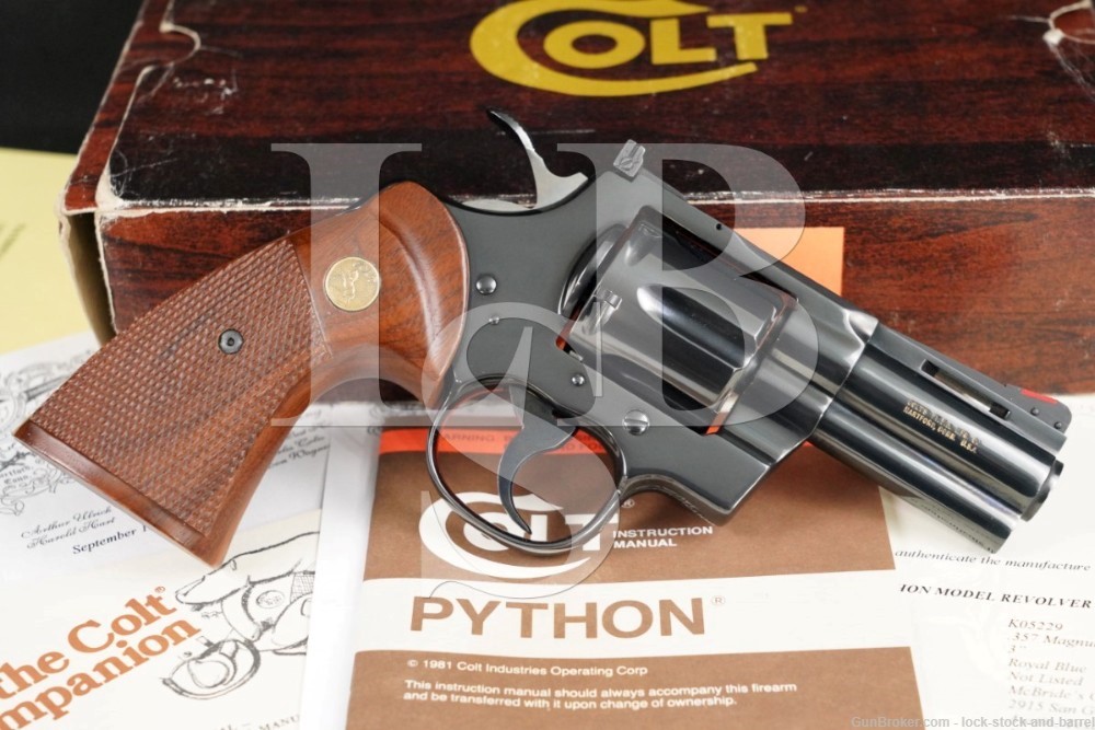 Scarce 3″ Colt Model Python I3630 .357 Magnum Revolver Box & Letter, 1983