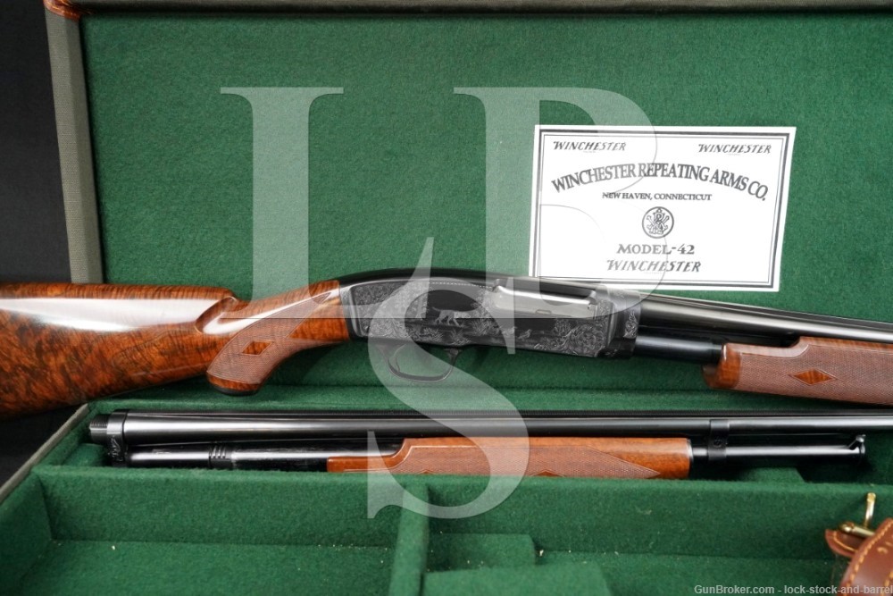 Angelo Bee Engraved Pigeon Up-Grade Winchester Model 42 Two Barrel Set, C&R