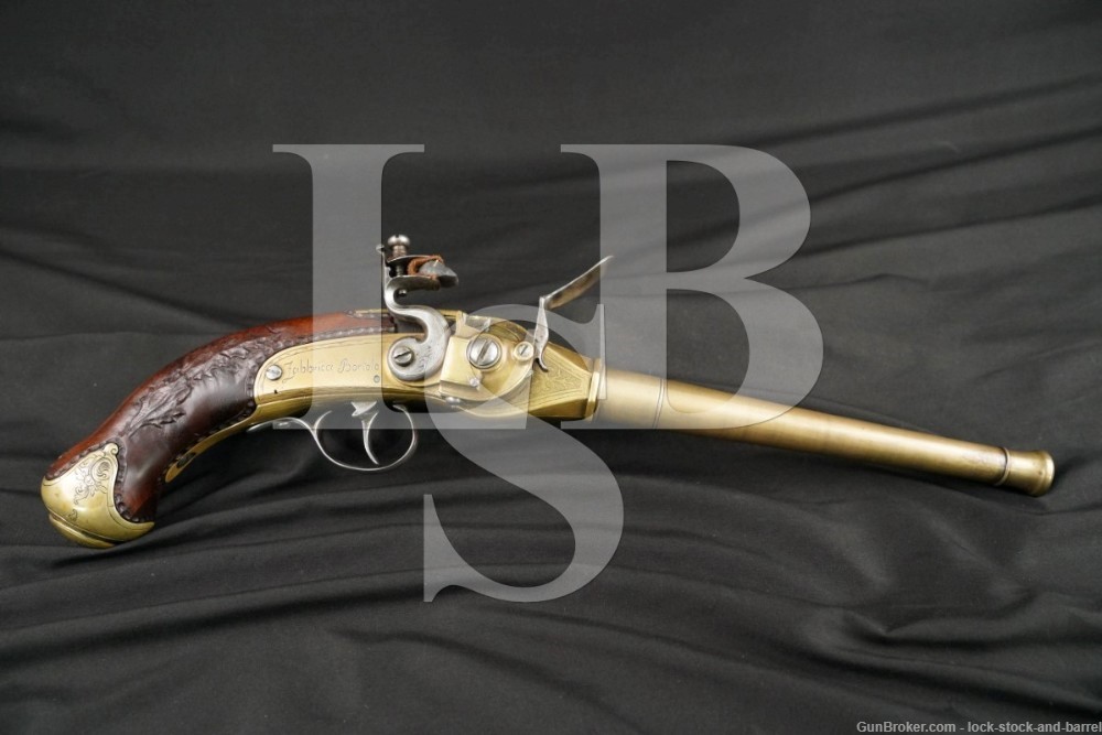 Rare Lorenzoni 46 Cal Brass Flintlock Breech Loaded Repeater Pistol Antique