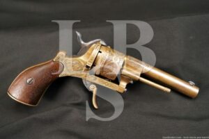 Belgian Lefaucheux 7mm Pinfire Brass Double Action Pinfire Revolver Antique