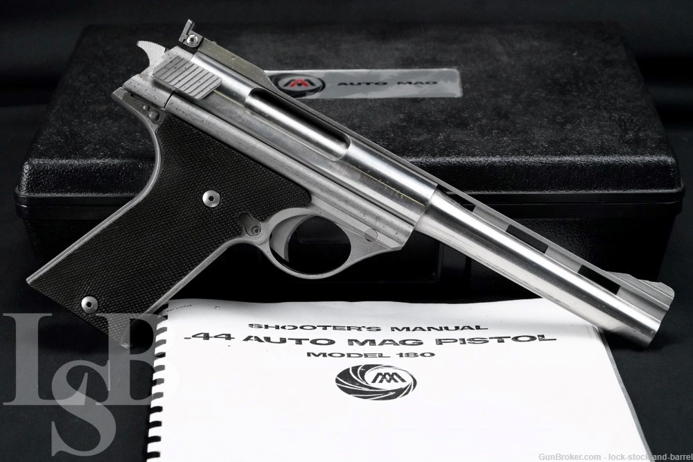 Auto Mag Pasadena Model 180 44 AMP 6.5″ Stainless Semi-Auto Pistol 1971 C&R