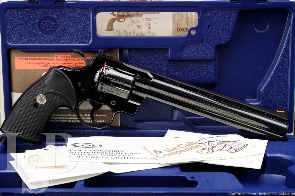 COLT Python I3680 8″ Blue .357 Magnum Double Action Revolver & Box, 1994