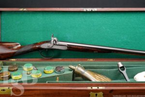 Cased Joseph Manton Back-Action Double Gun 16 GA Percussion Shotgun Antique
