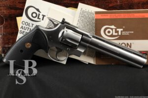 Colt Python Model I3060 Stainless 6" .357 Magnum SA/DA Revolver & Box, 1985