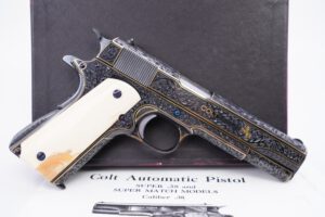 DEREK FERNELIUS ENGRAVED PRE-WAR COLT SUPER .38 SEMI AUTOMATIC
