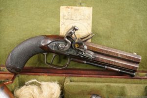 Durs Egg Pair of Presentation Over/Under Flintlock Pistols 1820-30 Antique
