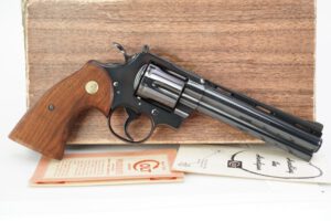 FIRST YEAR MINT BLUE COLT PYTHON .357 MAGNUM DOUBLE ACTION REVOLVER & BOX