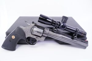 ROBERT STROSIN ENGRAVED COLT PYTHON HUNTER REVOLVER & LEUPOLD SCOPE