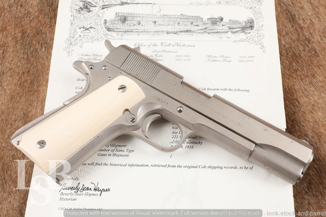 Colt Super .38 Semi-Automatic Pistol Nickel 5” 1958 Factory Letter & Ivory