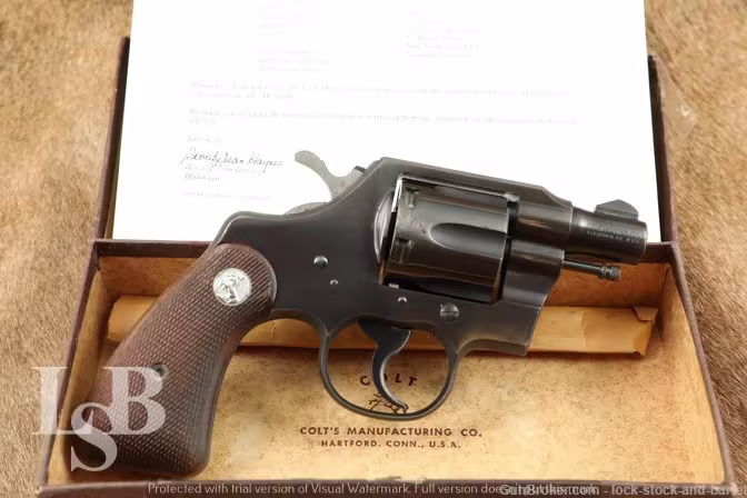 Rare Colt Marshal 2″ Round Butt .38 Special Revolver, Box & Letter 1954 C&R