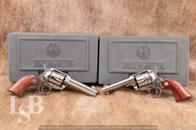 Stainless Ruger Vaquero Pair 4 5/8″ .357 Mag Single Action Revolvers, 2005