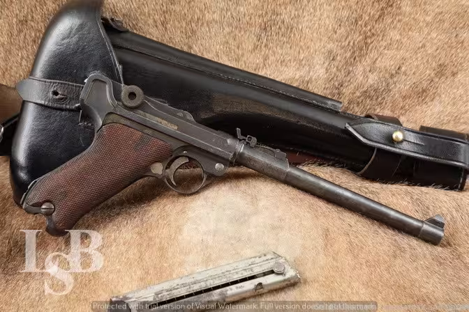 WWI German DWM Long P.08 Artillery Luger 9mm Semi-Automatic Pistol 1917 C&R