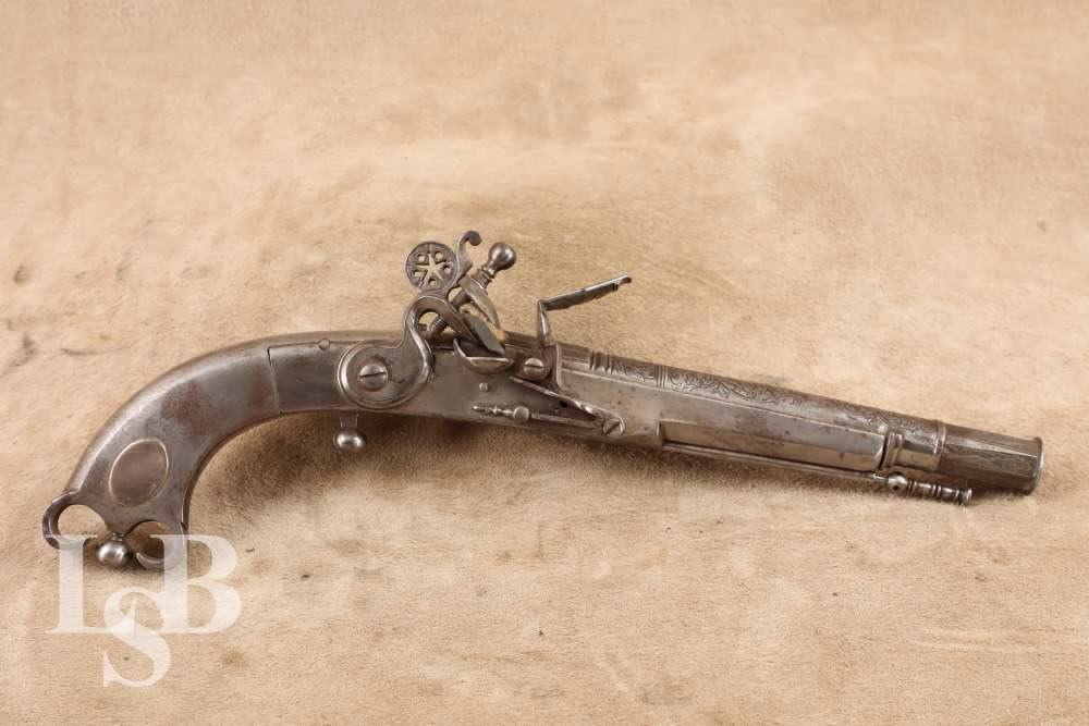 British Steel Flintlock Belt Pistol .56 Cal 7 ½” Antique Birmingham Proof