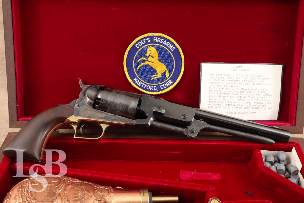 Colt 2nd Gen F-Series 1847 Walker .44 Cal Cap & Ball Revolver 1980s & Case