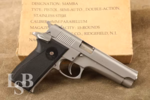 South African Mamba 9mm 5” Semi Auto Pistol & Box, Magazine, MFD 1977