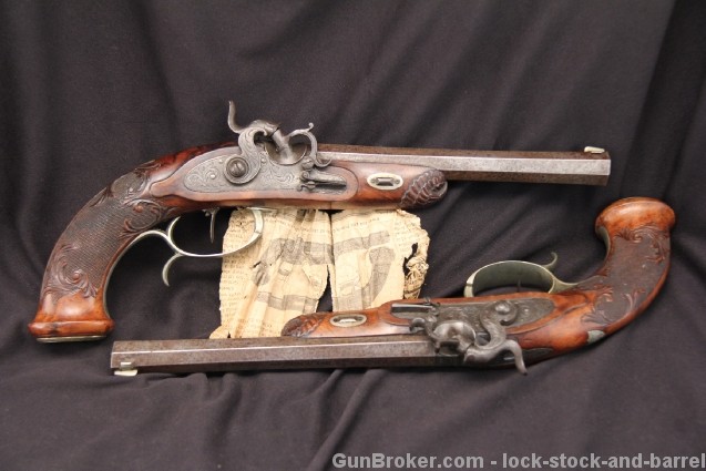 Beautiful Pair of P. Ebert & Sohne Suhl Pistols .50 Caliber Percussion Target Pistols – Antique