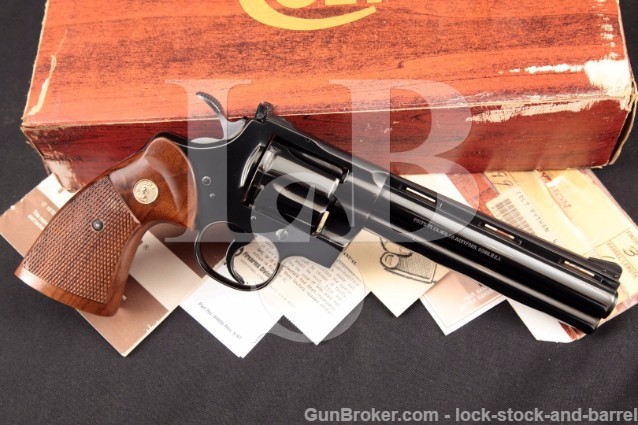 Colt 6″ Blue Python Model & Box, .357 Mag MFD 1978 SA/DA Double Action Revolver, Box & Paperwork