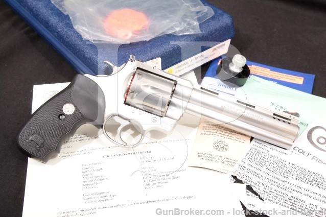 Colt Anaconda Model MM3040DT, Stainless 4″ .44 MAG Vent Rib SA/DA Double Action Revolver, MFD 1999