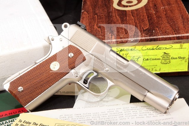 Colt Custom Combat Commander 04613 Pre-Series '80 Nickel 4 1 4 SA Semi-Automatic Pistol & Box 1978