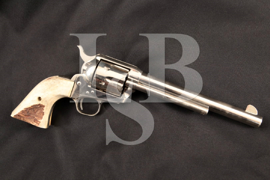 Colt Model 1873 S.A.A. SAA 2nd Generation Smokeless + Stag Horn Grips, Nickel 7 1/2″ 6-Shot SA Single Action Army Revolver, MFD 1977