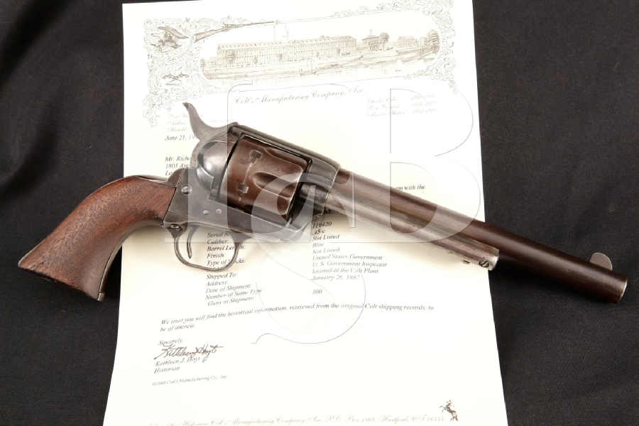 Colt Model 1873 SAA 1st Gen. Cavalry, U.S. Marked & Lettered, Blue & Case 7 1/2″ Single Action Army Revolver, MFD 1887 Antique