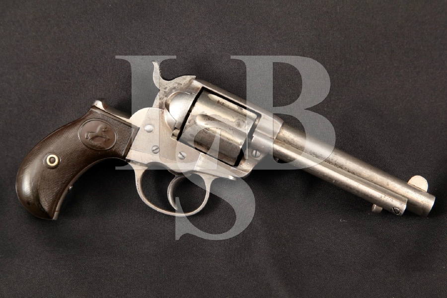 Colt Model 1877 Thunderer .41 D.A., Acid Etched Panel, Original Nickel & Fire Blue 4 1/2″ DA/SA Double Action Revolver, MFD 1884 Antique