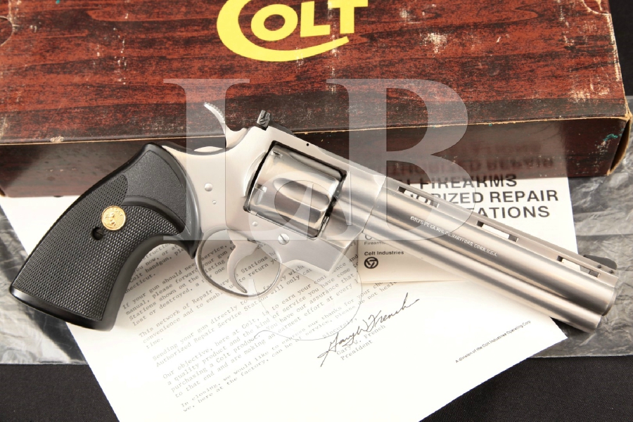 Colt Python Model I3060, Sharp Satin Stainless Steel 6” 6-Shot DA Double Action Revolver & Box, MFD 1983