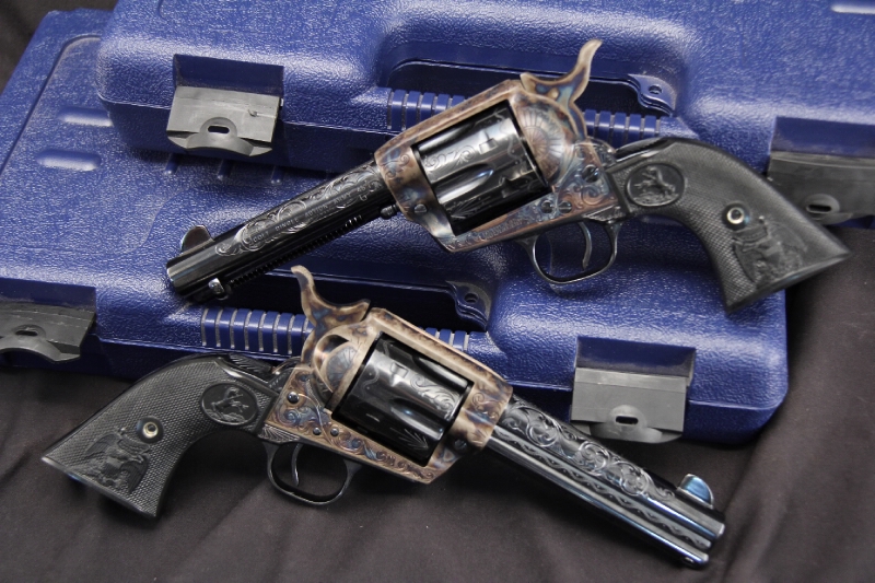 Consecutive Serial Number Pair of Engraved Colt Single Action Army Revolvers SAA's