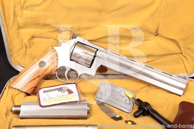 Dan Wesson Monson 744-VH, Stainless 6" & 8" SA/DA Double Action Revolver, Case & More .44 Magnum