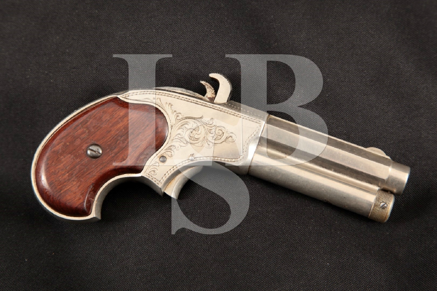 E. Remington & Sons Joseph Rider Tube Fed Derringer, Nickel 3 1/8” Single Action Compact Pistol, MFD 1871-88 Antique