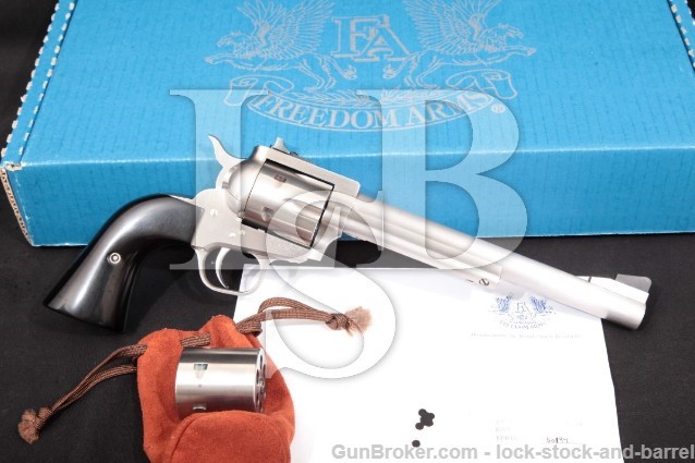 Freedom Arms 1997 Premier Grade Stainless 7 1/2″ Single Action Revolver, Box & Cyl., 2005 .327 Fed.