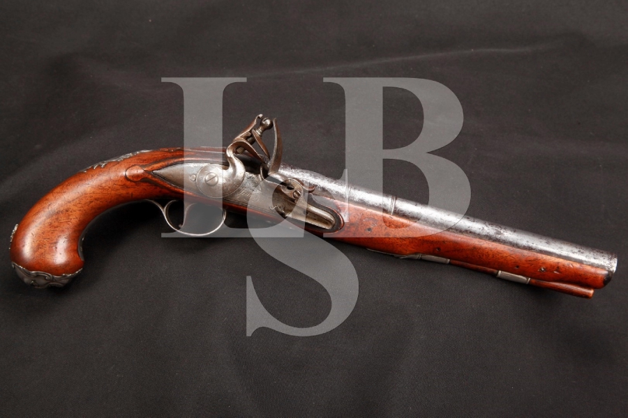 ORIGINAL 1767 MFD – Jones of Cornhill, London Sterling Sliver Fitted Flintlock Pistol, Antique