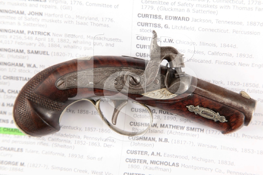 Original Henry Deringer of Philadelphia, C. Curry San Francisco Marked Silver & Browned 1 5/8” Single Shot Gold Rush Pistol MFD 1852-1863 Antique