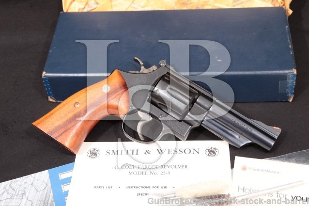 Smith & Wesson S&W 25-5 1955 Target Blue 45 Colt 4" Pinned Double Action Revolver & Box 1979-1980