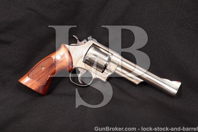 Smith & Wesson S&W 25-5 1955 Target Nickel 45 Colt 6″ Pinned SA/DA Double Action Revolver, 1980-1983