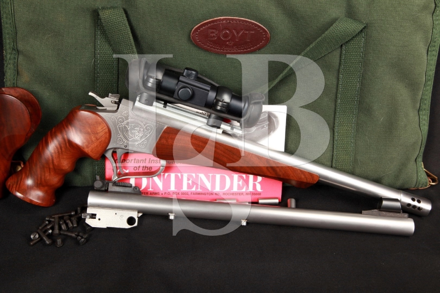 Stainless Steel Thompson Center Contender Single Shot Pisol, 2x Custom Barrels, Scope & Case