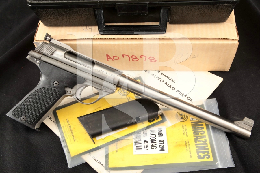 T.D.E. Trade Deed Estates / OMC Model 280 Auto Mag, Stainless Steel 10 1/2 Semi-Automatic Pistol, Case & More MFD 1970’s C&R